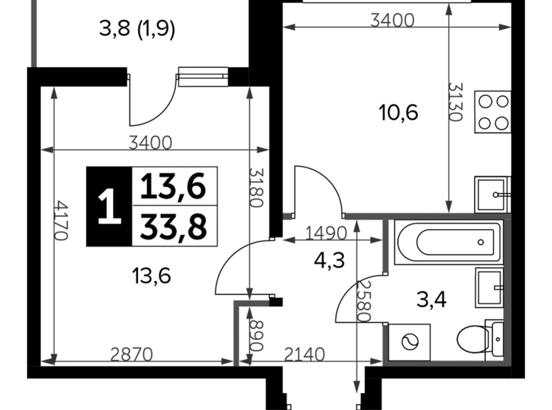 Mieszkanie 1 pokój 34 m² Leninsky District, Rosja