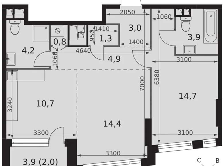 Apartamento 2 habitaciones 60 m² Moscú, Rusia