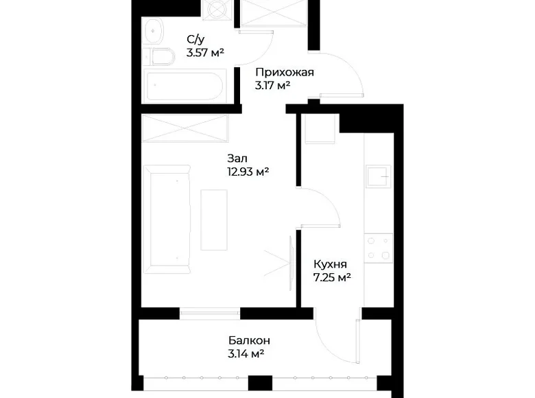 Квартира 1 комната 30 м² Ташкент, Узбекистан