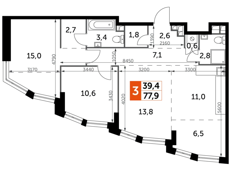 Mieszkanie 3 pokoi 78 m² Moskwa, Rosja