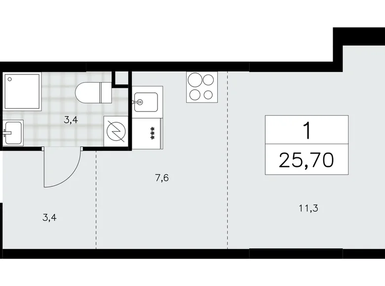 Квартира 1 комната 26 м² Москва, Россия