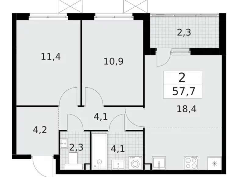 Appartement 2 chambres 58 m² Krasnoye Selo, Fédération de Russie