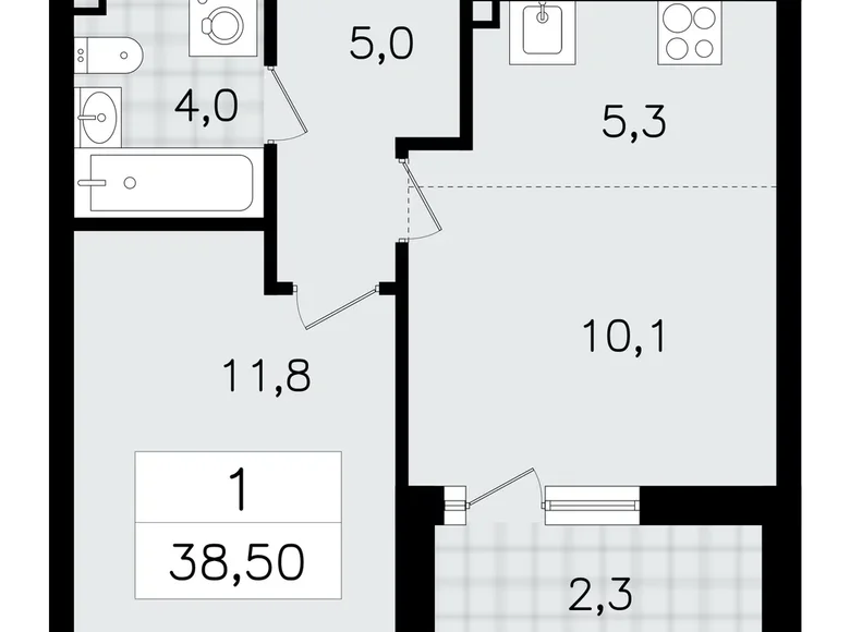 2 room apartment 39 m² Vsevolozhsk, Russia