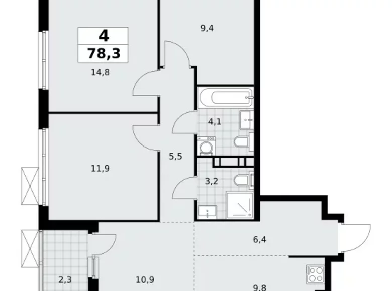 4 room apartment 78 m² Moscow, Russia