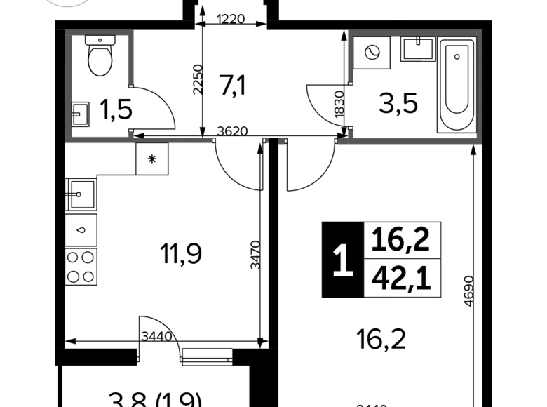 Appartement 1 chambre 42 m² Khimki, Fédération de Russie