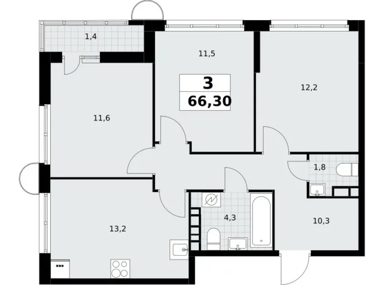 Appartement 3 chambres 66 m² Postnikovo, Fédération de Russie