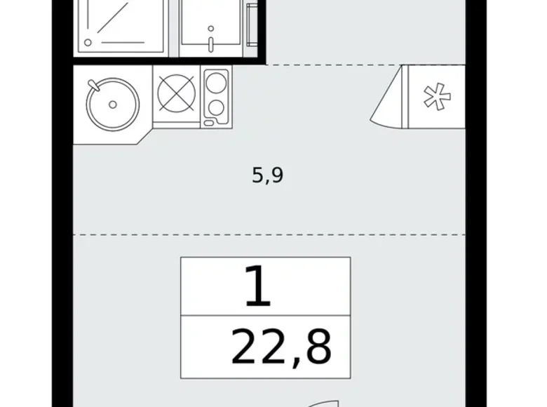 1 room apartment 23 m² Moscow, Russia