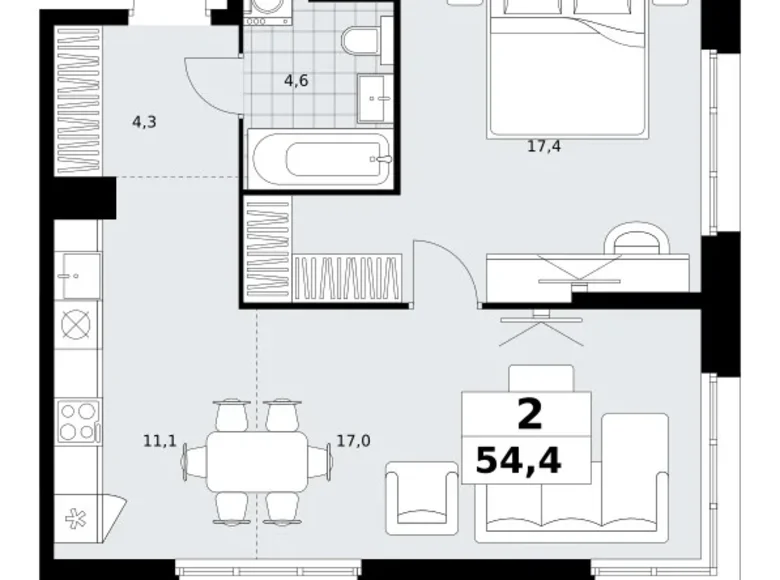 Appartement 2 chambres 54 m² Kommunarka, Russie
