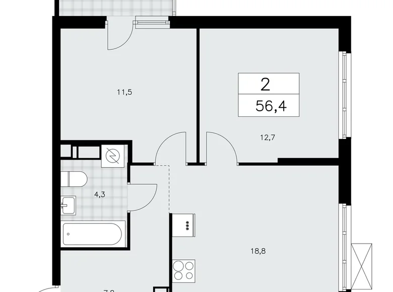 Wohnung 2 zimmer 56 m² Krasnoje Selo, Russland