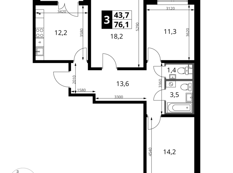 Wohnung 3 zimmer 76 m² Leninsky District, Russland