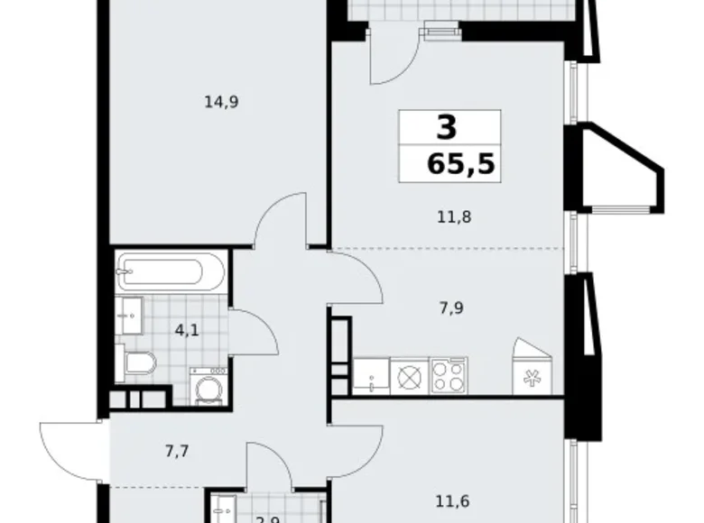 Wohnung 3 zimmer 66 m² poselenie Sosenskoe, Russland