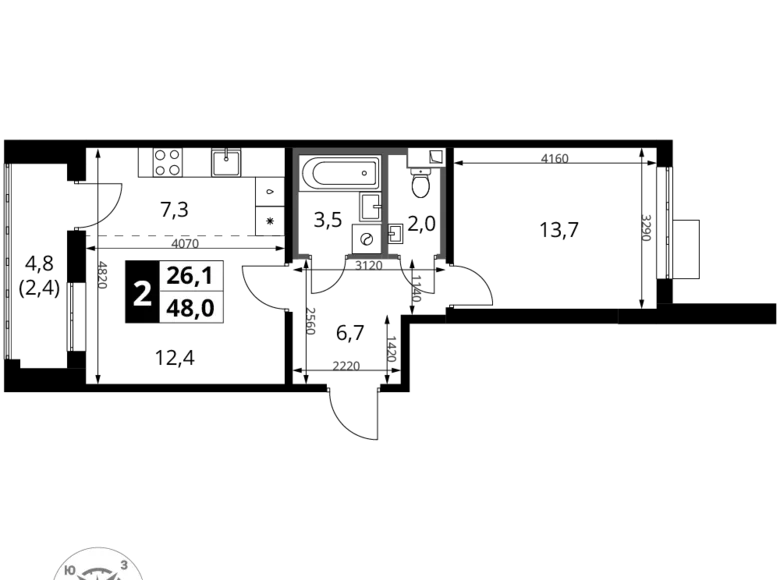 Mieszkanie 2 pokoi 48 m² Chimki, Rosja