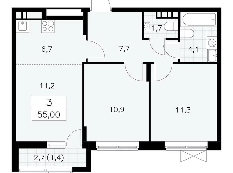 Mieszkanie 3 pokoi 55 m² poselenie Sosenskoe, Rosja