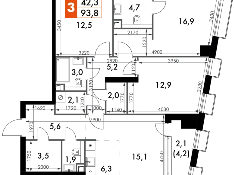 Wohnung 3 zimmer 94 m² Nordwestlicher Verwaltungsbezirk, Russland