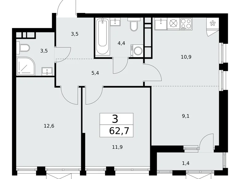 Appartement 3 chambres 63 m² poselenie Sosenskoe, Fédération de Russie