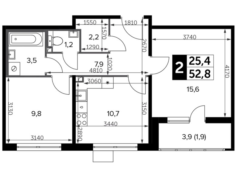 Mieszkanie 2 pokoi 54 m² Leninsky District, Rosja