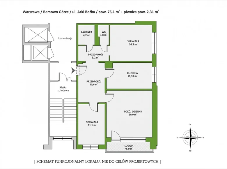 3 room apartment 76 m² Warsaw, Poland