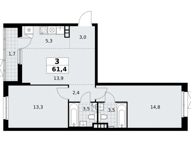 Квартира 3 комнаты 61 м² поселение Сосенское, Россия