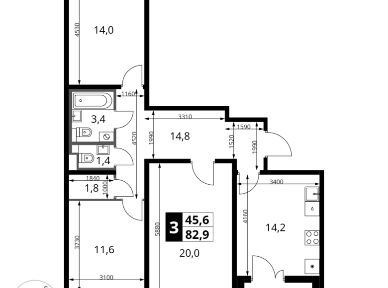 Квартира 3 комнаты 83 м² Юго-Западный административный округ, Россия