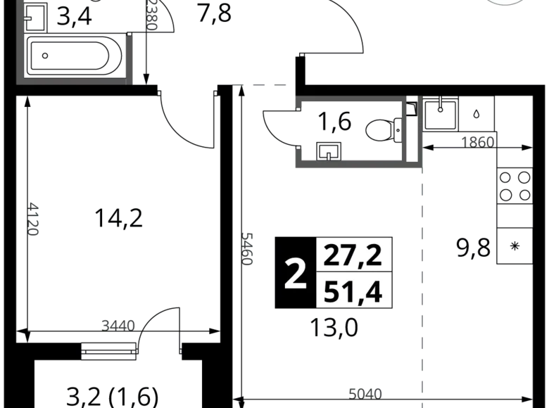 Wohnung 2 Zimmer 51 m² Potapovo, Russland