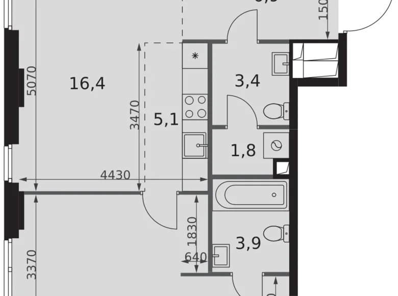 2 room apartment 56 m² North-Western Administrative Okrug, Russia