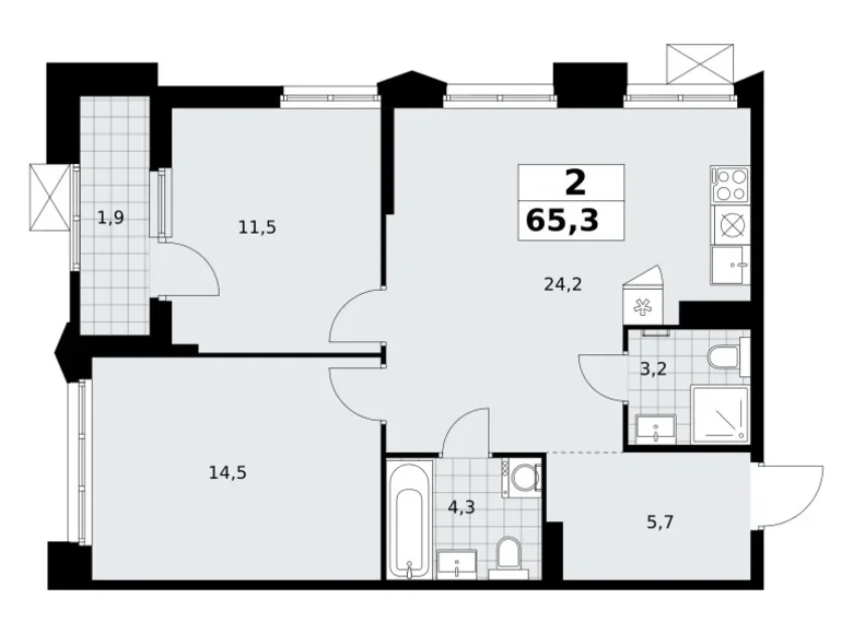 Appartement 2 chambres 65 m² Troïtsk, Russie
