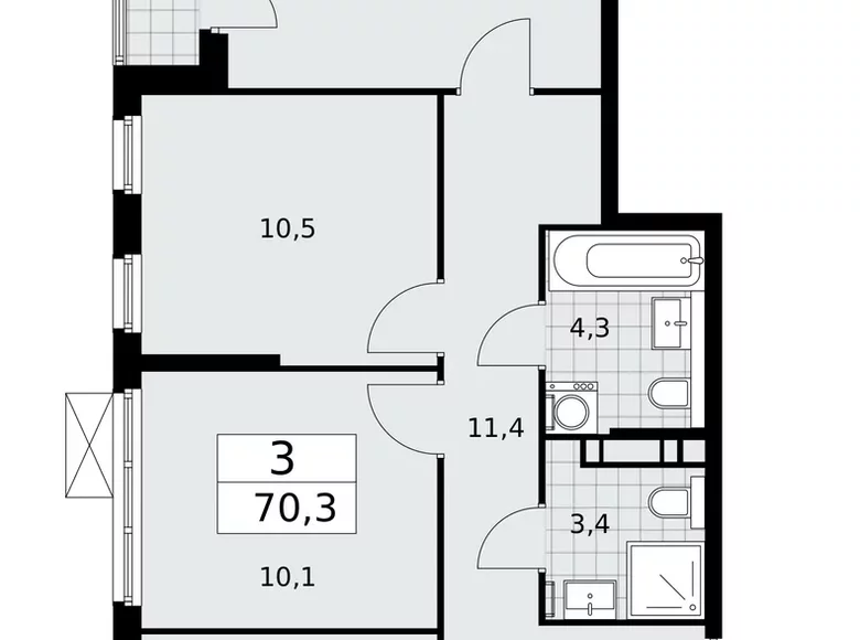 3 room apartment 70 m² poselenie Sosenskoe, Russia