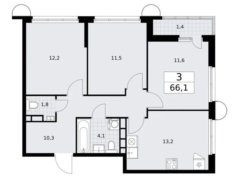 Mieszkanie 3 pokoi 66 m² Wnukowo, Rosja