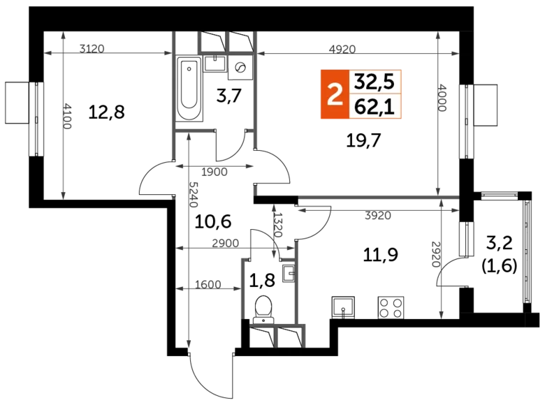 Mieszkanie 2 pokoi 62 m² Razvilka, Rosja