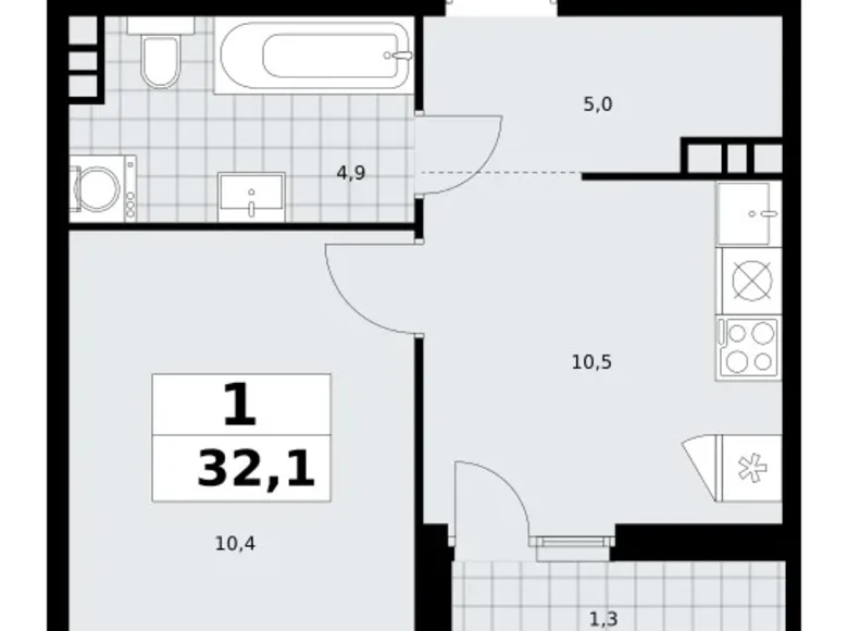 Квартира 1 комната 32 м² Юго-Западный административный округ, Россия