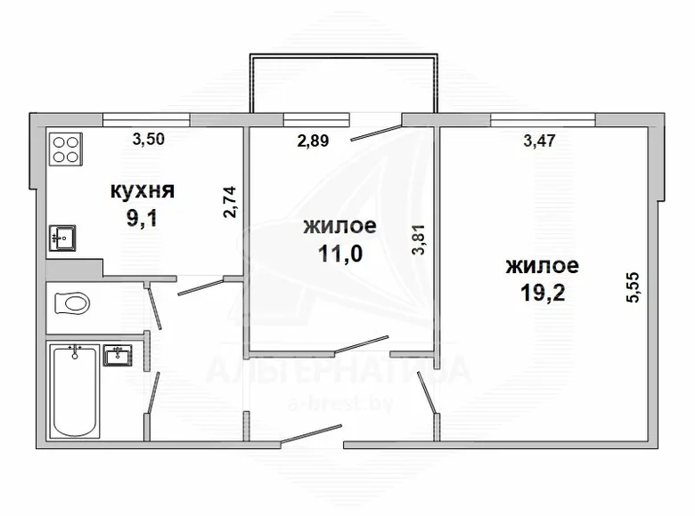 Квартира 2 комнаты 53 м² Домачево, Беларусь