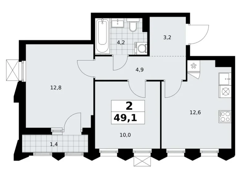 Mieszkanie 2 pokoi 49 m² Troick, Rosja