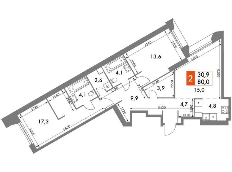 Apartamento 2 habitaciones 80 m² Konkovo District, Rusia