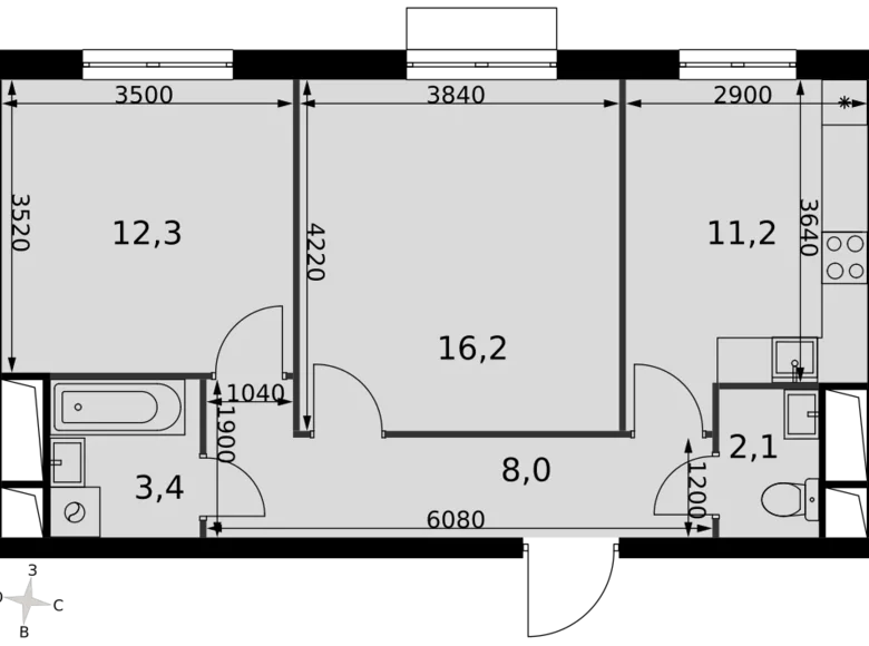 2 room apartment 53 m² Razvilka, Russia