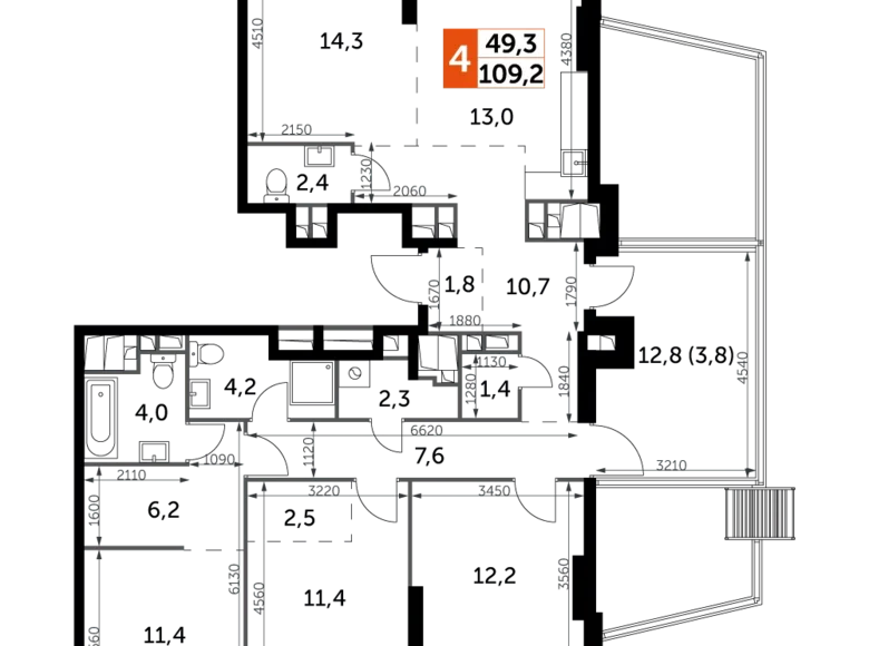 Квартира 4 комнаты 109 м² Москва, Россия