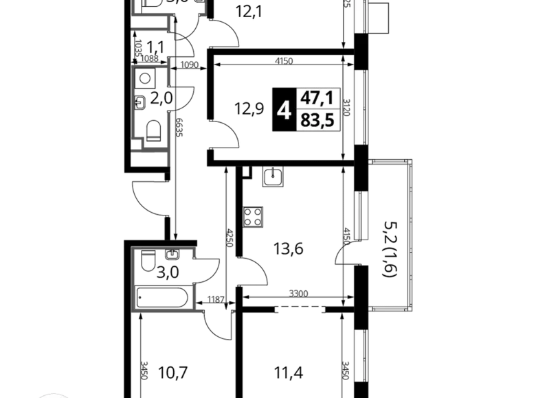 Квартира 4 комнаты 84 м² район Некрасовка, Россия