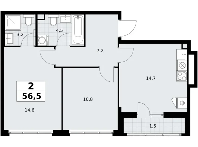 Квартира 2 комнаты 57 м² Postnikovo, Россия