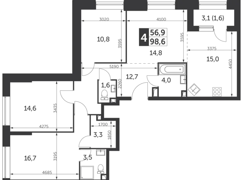 Квартира 4 комнаты 99 м² Северо-Восточный административный округ, Россия