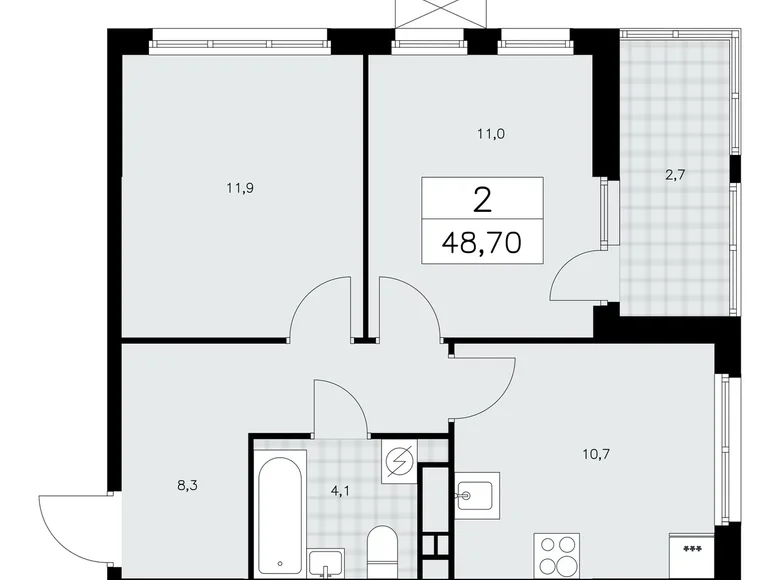 Appartement 2 chambres 49 m² Kommunarka, Russie