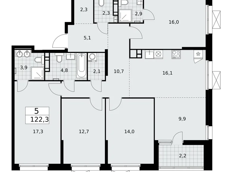 5 room apartment 122 m² Moscow, Russia