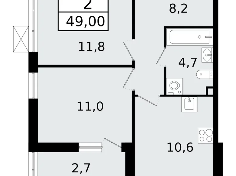 Apartamento 2 habitaciones 49 m² Vsevolozhsk, Rusia