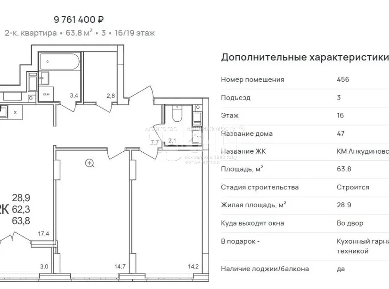 Квартира 63 м² Ankudinovka, Россия
