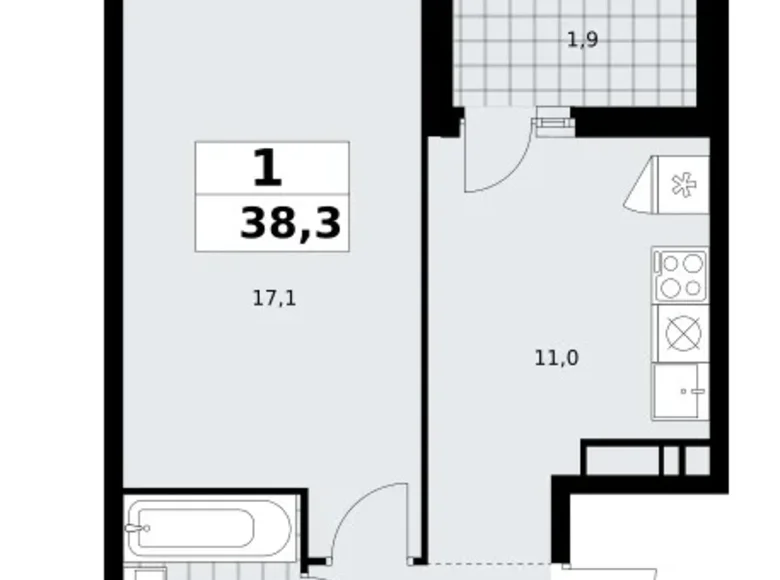 Mieszkanie 1 pokój 38 m² poselenie Sosenskoe, Rosja