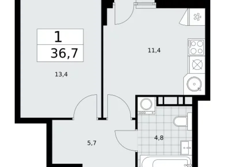 1 room apartment 37 m² poselenie Sosenskoe, Russia