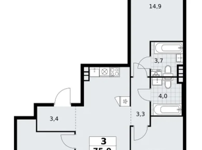 Mieszkanie 3 pokoi 75 m² poselenie Sosenskoe, Rosja