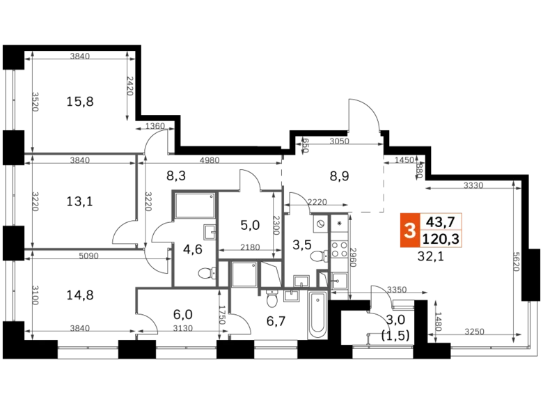 Apartamento 4 habitaciones 119 m² Moscú, Rusia