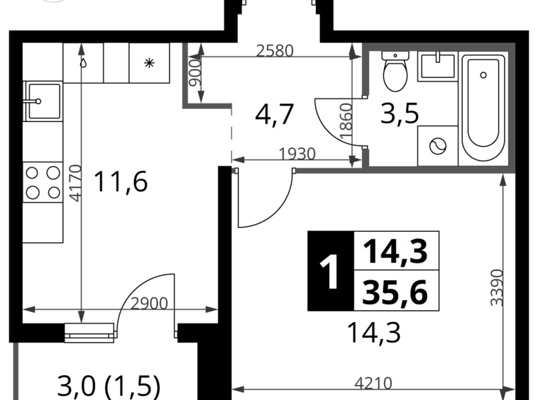 Apartamento 1 habitación 36 m² Leninsky District, Rusia