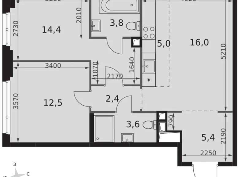 Mieszkanie 3 pokoi 63 m² North-Western Administrative Okrug, Rosja