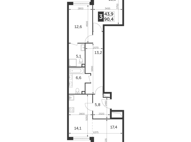 Apartamento 3 habitaciones 90 m² North-Eastern Administrative Okrug, Rusia