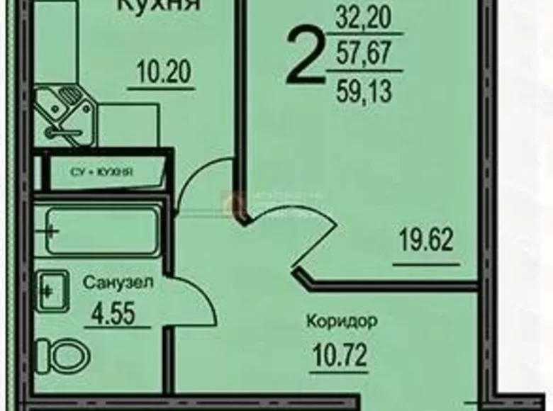 Mieszkanie 2 pokoi 59 m² Woroneż, Rosja